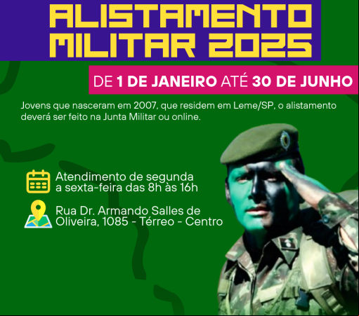 ALISTAMENTO MILITAR 2025 ATÉ DIA 30 DE JUNHO}